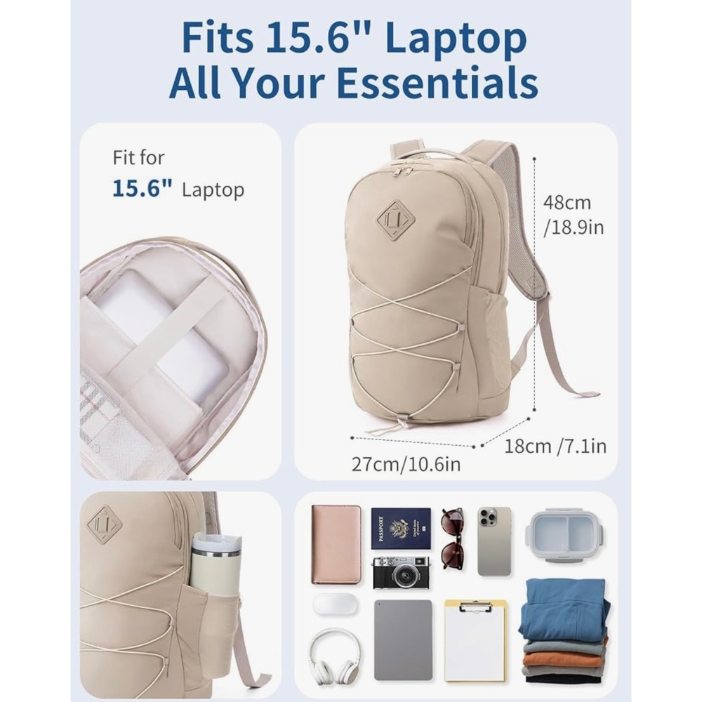 15.6 Inch Laptop Backpack Khaki Flight Approved Travel Carry On Bag WANWEN NEW - Picture 5 of 8